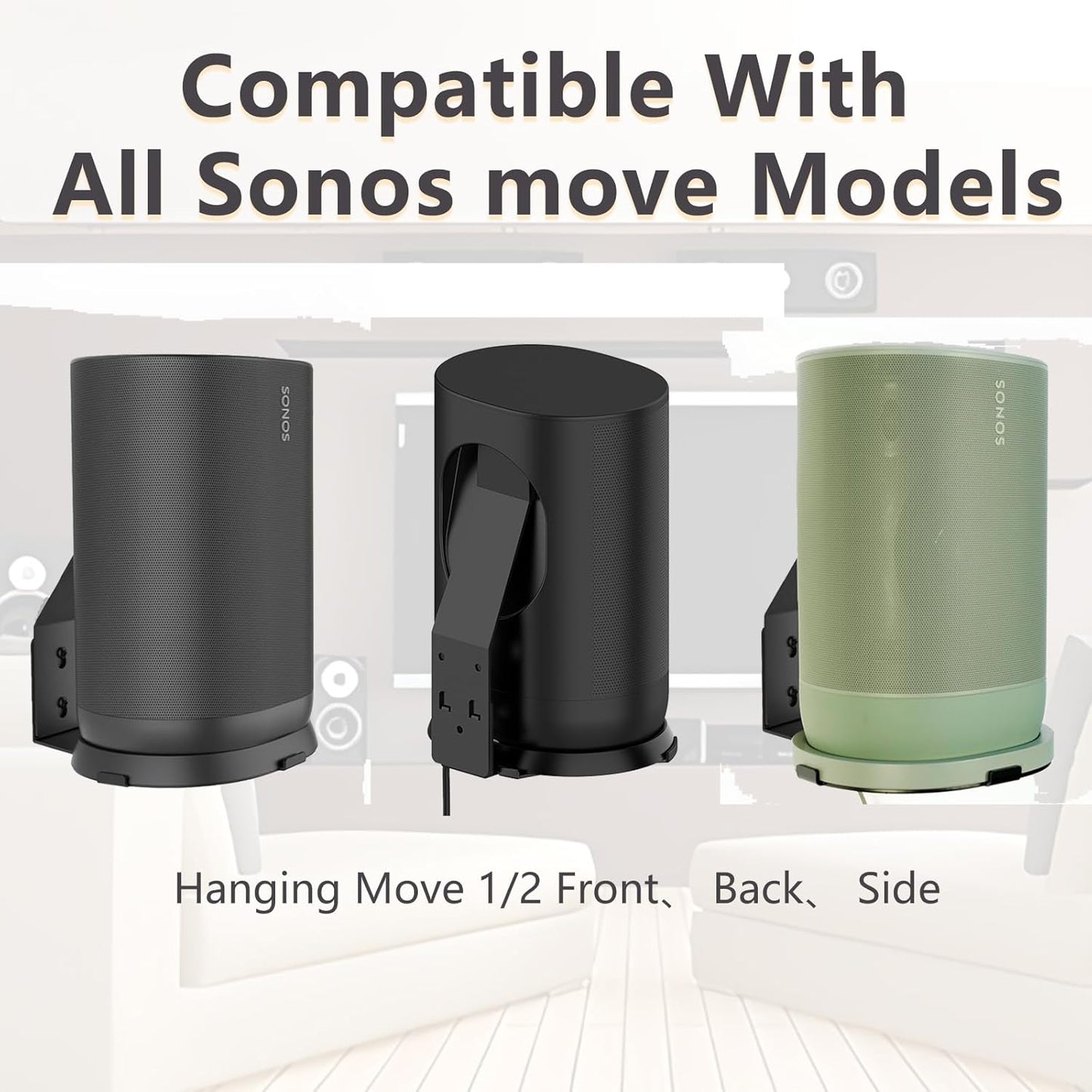 GZQIUYI Metal Wall Mount for SONOS Move 1 and Move 2, Portable Speaker Mount Rack with Anchor Kits, Top Layer Dip-Coated Overmolding Protection, Secure Charging Dock Base for Seamless Fit, Black Steel