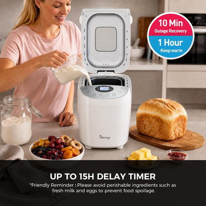 Davivy Bread Machine 3.5LB Large Capacity, 850W Automatic Bread Maker with 15 Programs (Gluten Free, Homemade Memory, Dough Shortcut), 15H Delay Timer, 1H Keep Warm, Nonstick Pan