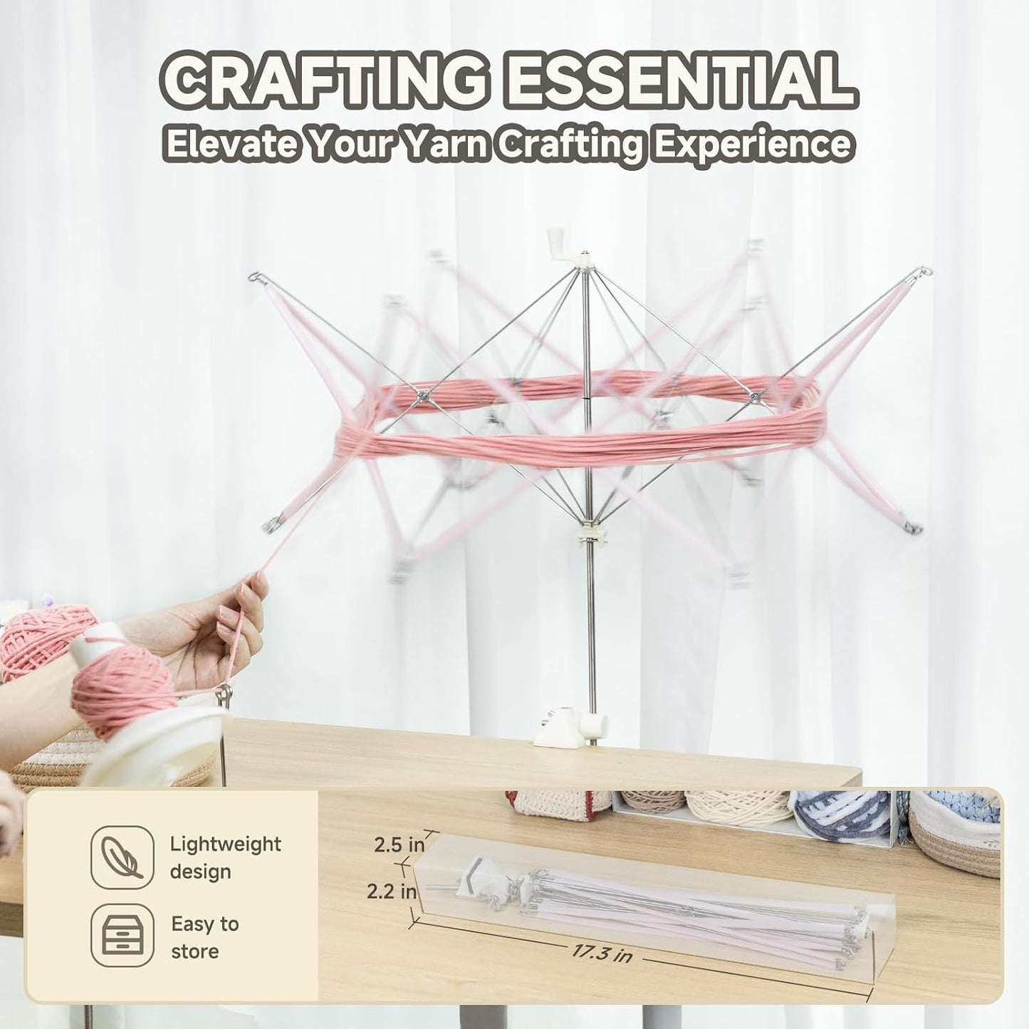 INMAKER Yarn Swift, Pink Yarn Umbrella Swift for Crocheting | Adjustable, Durable ABS Plastic, Stainless Steel, Easy to Use, Quick Install, Protable, Tabletops Up to 1.5"