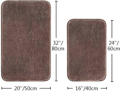 Bathroom Rugs Set 2 Pieces - Bath Rugs Ultra Soft Absorbent Non-Slip Fluffy Thick Microfiber Cozy Bath Mats Set for Tub Shower Bathroom Floors Accessories, 20"x32" & 16"x24" Set of 2 (Beige)