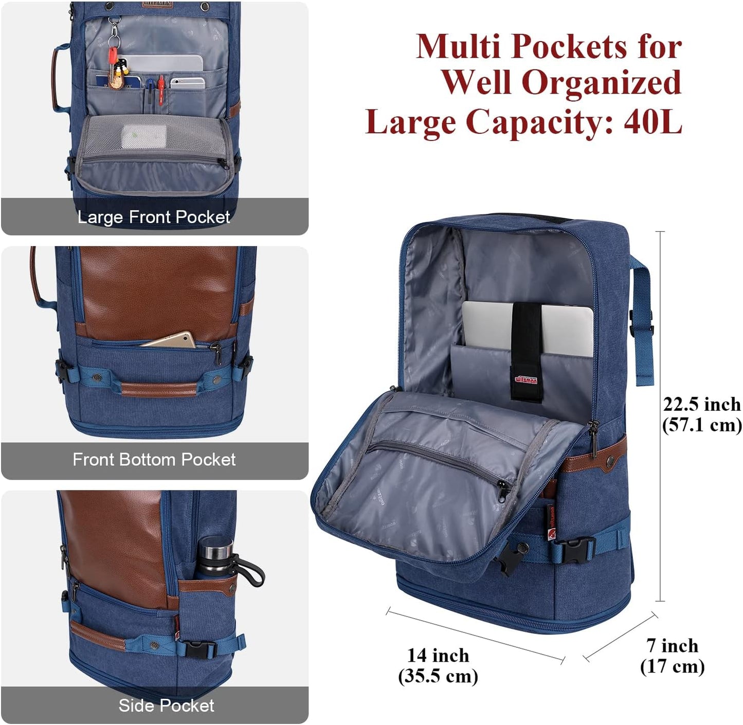 WITZMAN Travel Backpack for Men Women Carry on Luggage Backpack Canvas Rucksack Duffel bag with Shoe Compartment