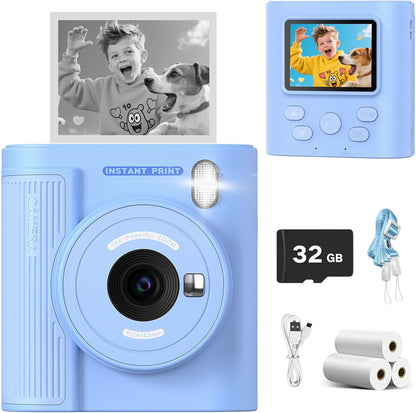 Mgaolo Kids Camera with Instant Print, Thermal Printing Digital Camera Gift for 3-12 Years Old Children, Safe Ink-Free Design, Toy for Creativity & Learning (Black)