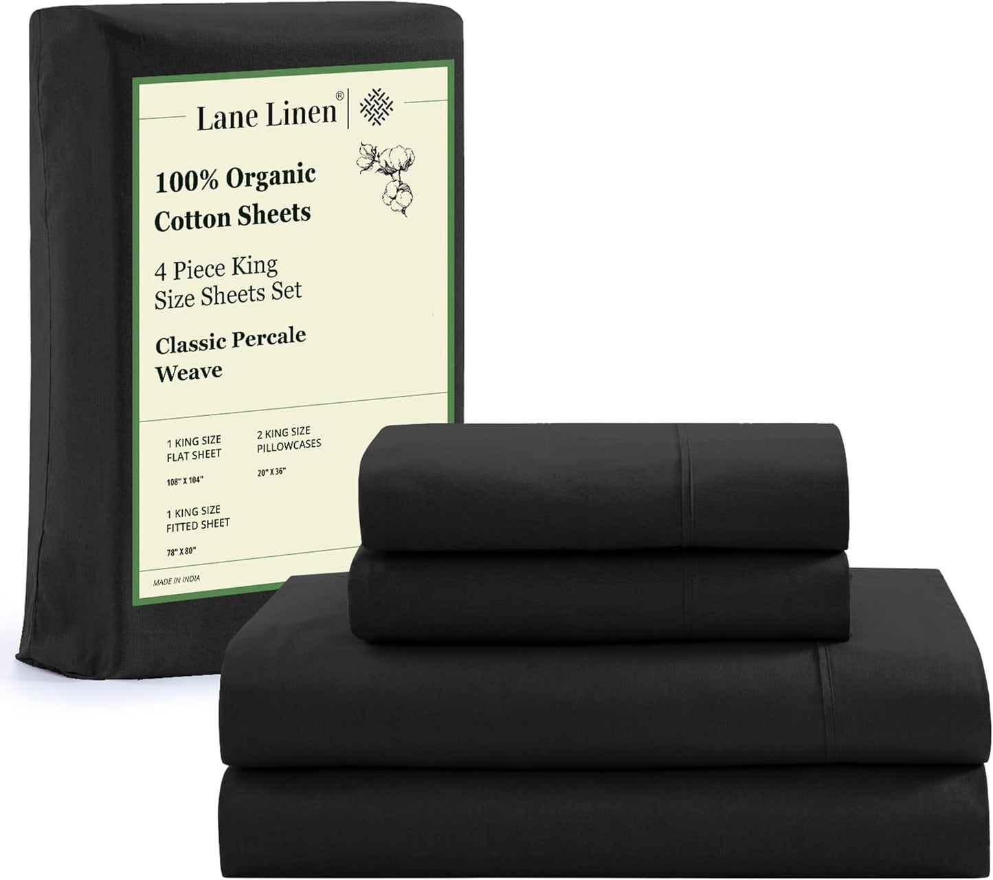 Lane Linen 100% Organic Cotton Queen Sheet Set, 4-Piece Percale Bed Sheets for Queen Bed - Soft, Breathable, Hypoallergenic, Deep Pocket Fits Mattress Up to 15" Deep, Hotel Quality Sheets - White