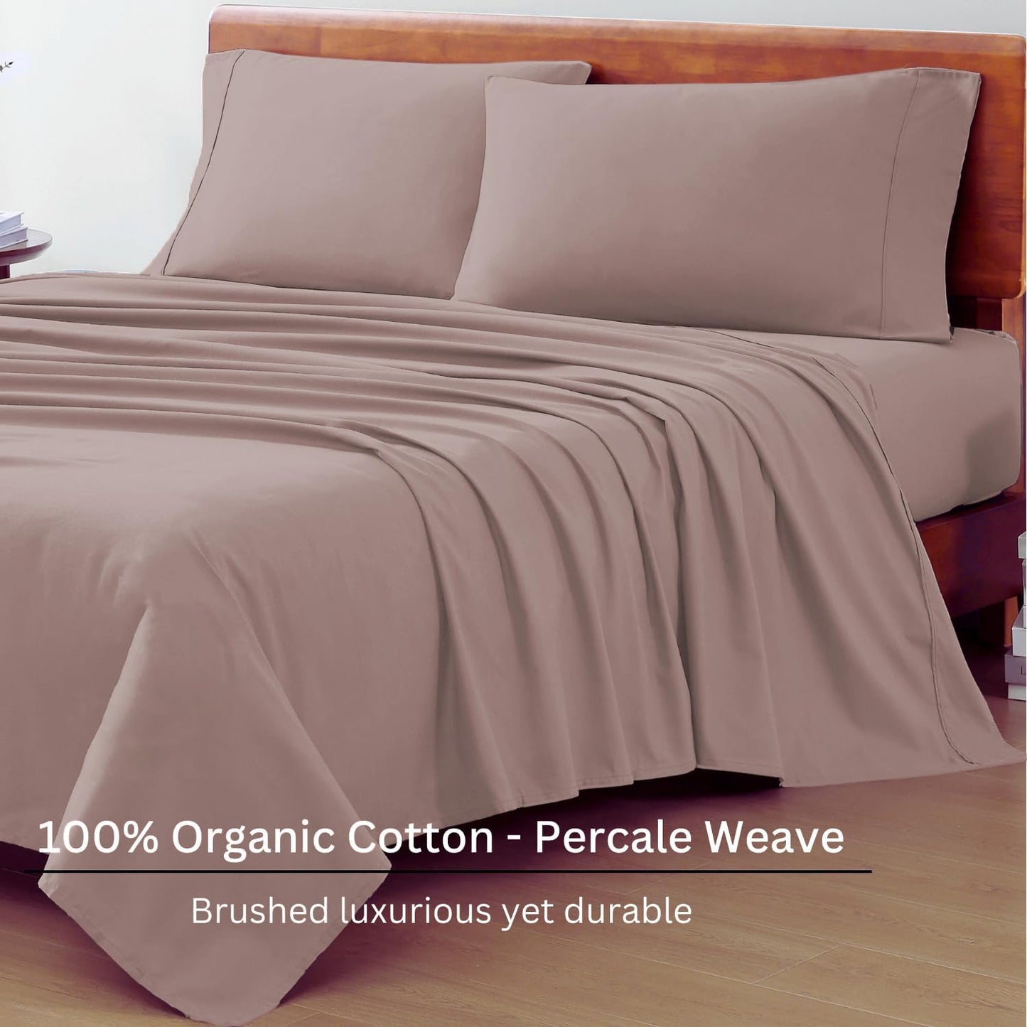 Lane Linen 100% Organic Cotton Queen Sheet Set, 4-Piece Percale Bed Sheets for Queen Bed - Soft, Breathable, Hypoallergenic, Deep Pocket Fits Mattress Up to 15" Deep, Hotel Quality Sheets - White