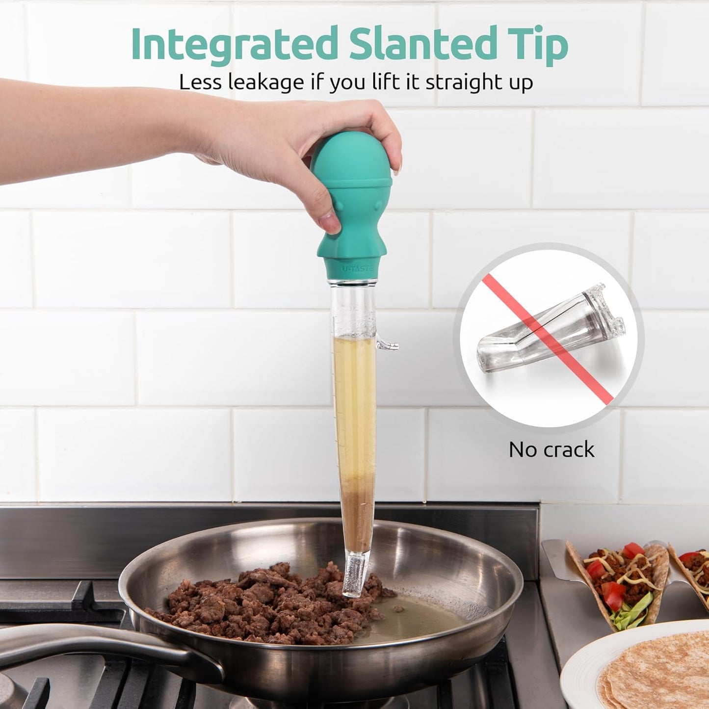 U-Taste 1.5oz Angled Turkey Baster - 228.2ºF Heat Resistant Food Grade Silicone Large Octopus Bulb Baster Set with Cleaning Brush for Cooking Basting Meat Poultry Beef Chicken (Black)