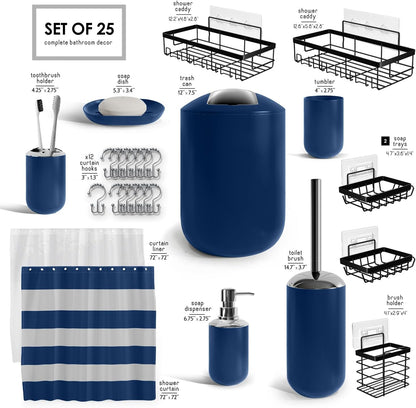 Clara Clark Bathroom Set - Gray Bathroom Accessories Set, Bathroom Sets with Shower Curtain and Rugs, 23PC Shower Curtain Set with Liner, Soap Dispenser, Soap Dish, Toilet Brush Holder, and Trash Can