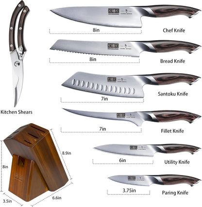 HOSHANHO 16-Piece Knife Set, Japanese High Carbon Stainless Steel Kitchen Knife Set, Ultra Sharp Chef Knife Block Set with Sharpener