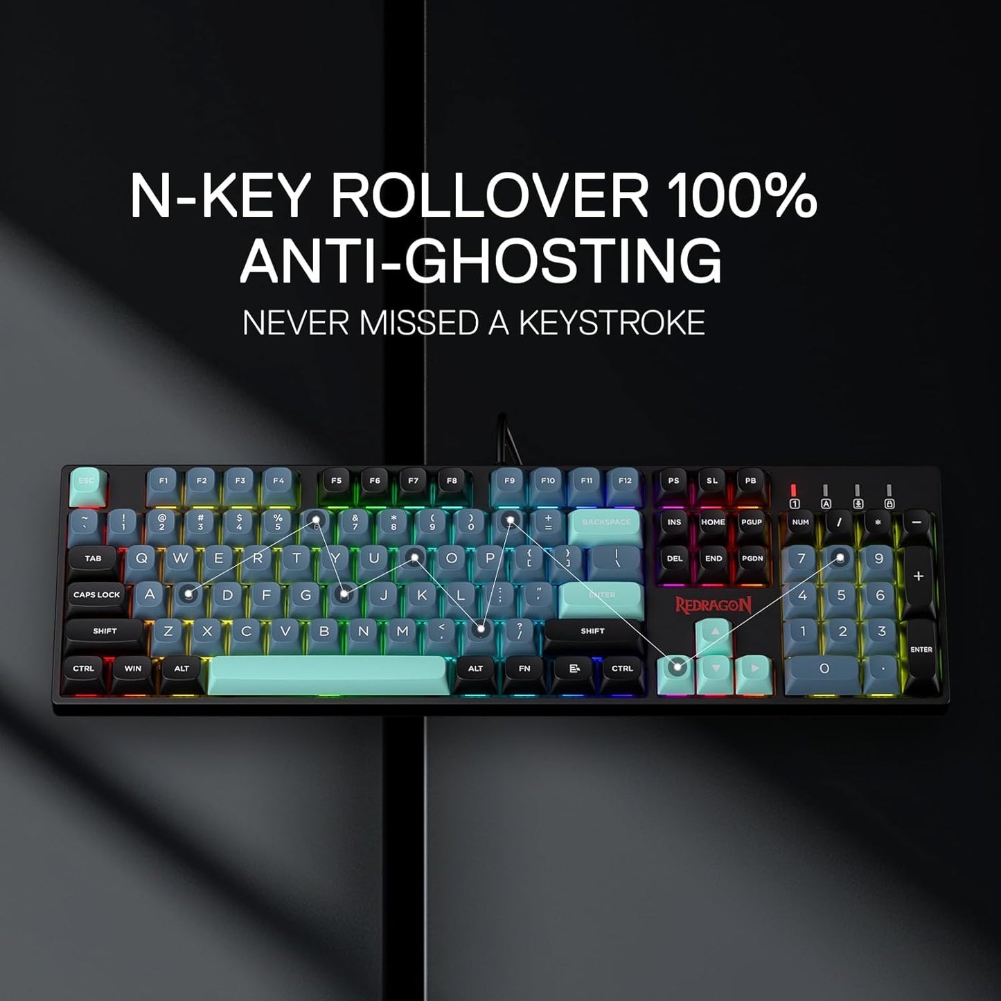 Redragon K582 SE Wired RGB Gaming Keyboard, 104 Keys Mechanical Keyboard w/Upgraded Hot-swappable Socket, Noise Dampening Kit, Mixed Color PBT Keycaps, Linear Red Switch