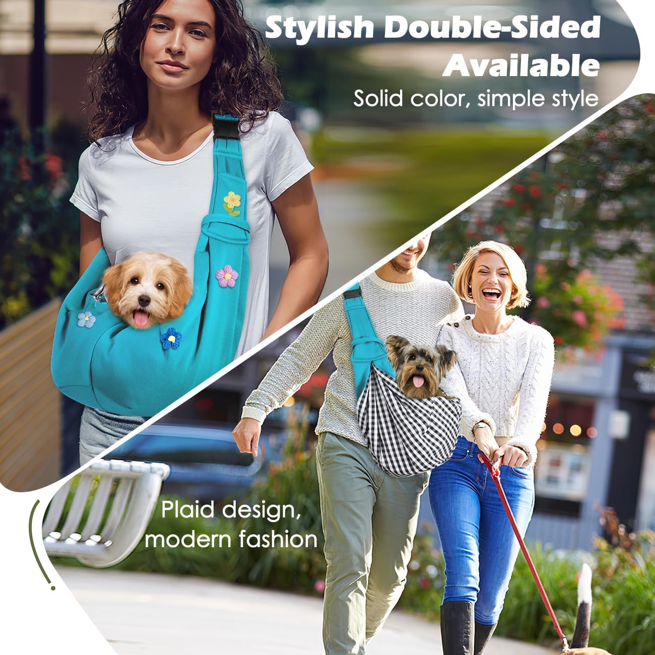 Pawaboo Small Dog Sling Carrier, Reversible Hands Free Dog Sling Carrier for Small Dogs and Cats, Puppy Sling Carrier with Adjustable Strap Buckle & Safety Harness, Puppy Essentials, Grey