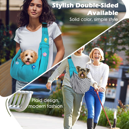 Pawaboo Small Dog Sling Carrier, Reversible Hands Free Dog Sling Carrier for Small Dogs and Cats, Puppy Sling Carrier with Adjustable Strap Buckle & Safety Harness, Puppy Essentials, Grey