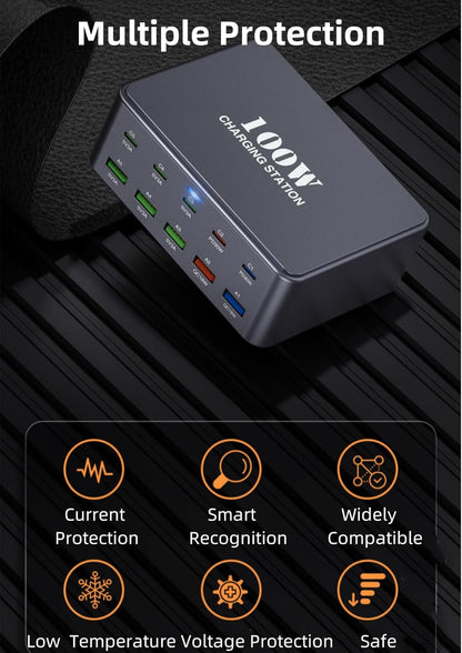 FOSION USB C Charging Station 330W, USB C Charger Charging Hub 10 Power Port for Multiple Devices with PD 100W 65W 30W QC3.0 18W Fast Charging Power Stock Station for iPhone 15, iPad Air/Pro, Galaxy