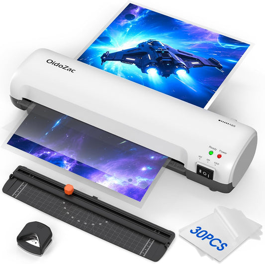 Laminator Machine 9-Inch, 4-in-1 Thermal Laminator with 30 Laminating Pouches (A4/A5/A6), Never Jam ABS Button, Trimmer & Corner Rounder, Hot & Cold Desktop Laminating Machine for Home Office School