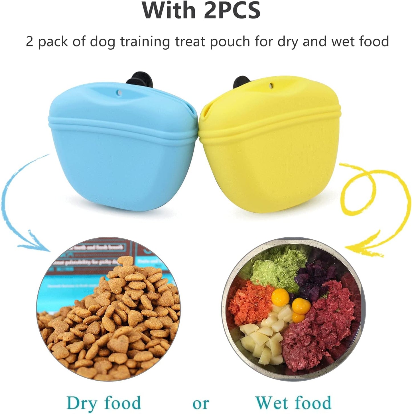 Silicone Dog Treat Pouch 2pcs, MGKSHADOW Treat Pouch Dog Training with Clip and Magnetic Closure, Dog Treat Bag for Dog Walks (Grey & Black)