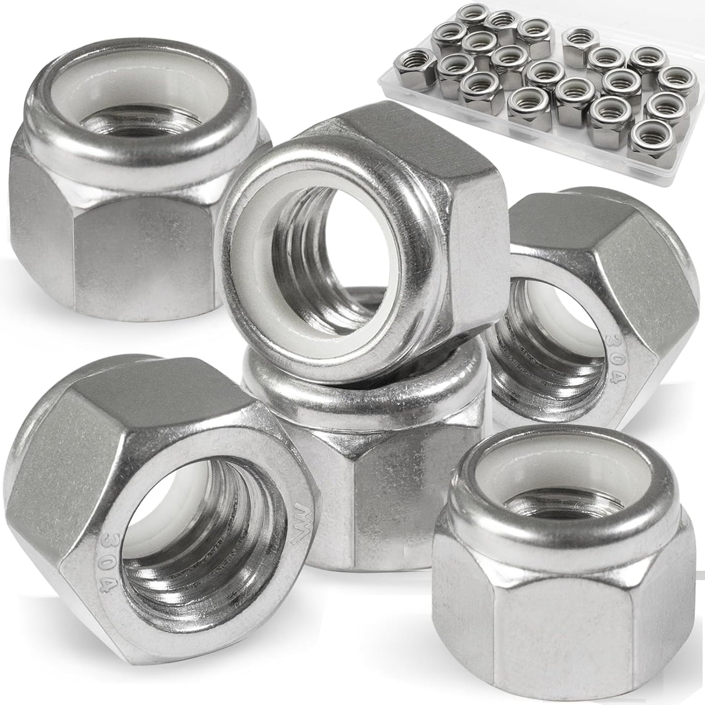 Vifmy 110 Pack 1/4"-20 Inch Lock Nuts,304 (A2-70) Stainless Steel Nylon Insert Locknuts,Standard Inch Thread Nylock Nuts for Bolts