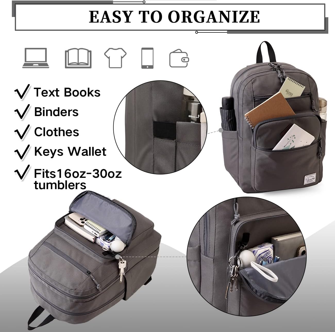 School Backpack for Men Women,Vaschy Lightweight School Bag Bookbag Casual Daypack for High School/College/Teens/Travel/Work