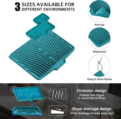 TIKNIK Silicone Dish Drying Mat for Kitchen Counter, Dish Drying Pad, Non-Slip Drain Pad with Built-in Drain, Heat Resistant Stone Drying Mat(40 L x 33 W cm, Grey)