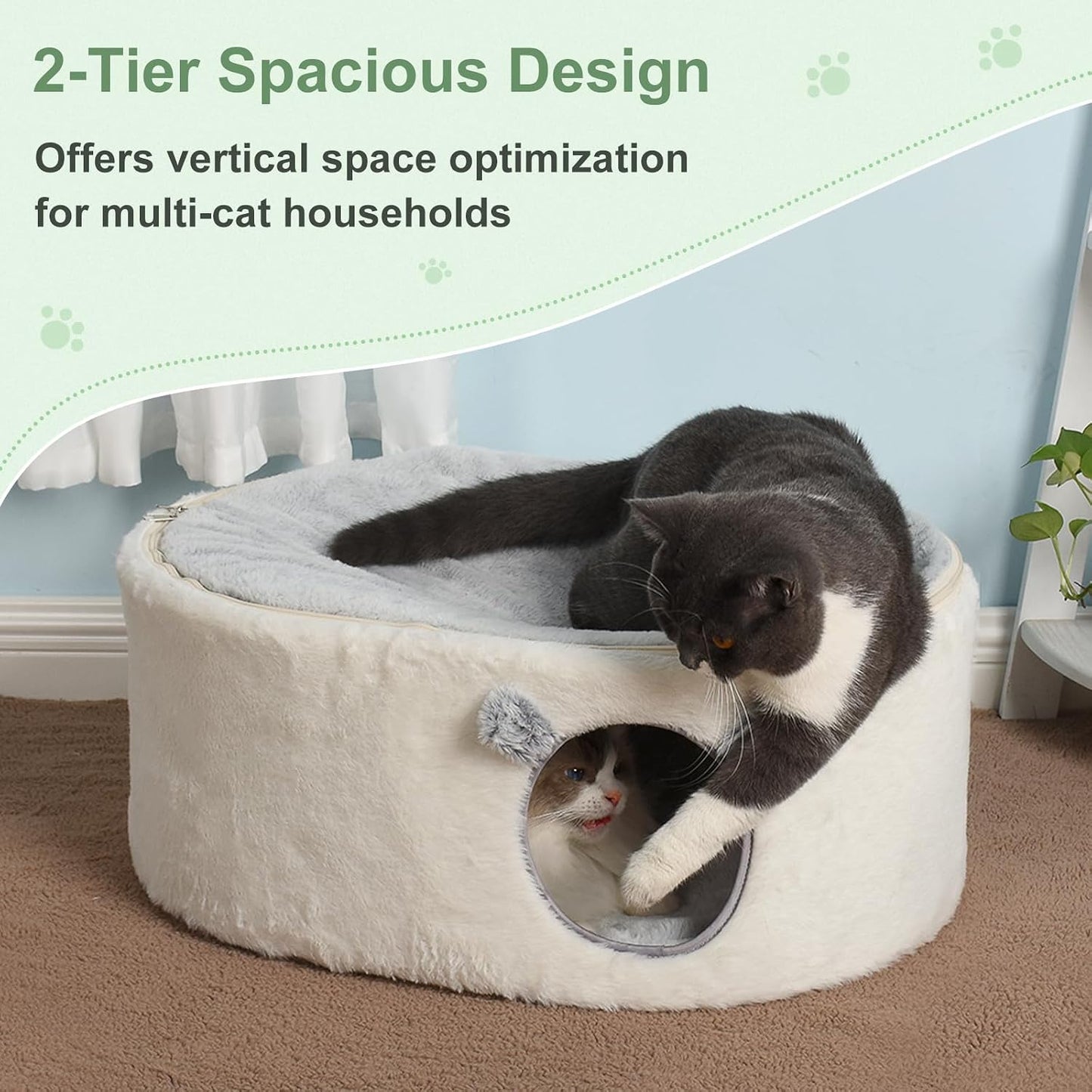 Sunhoo Elevated Cat Bed for Indoor Cats Large Kitty Cave House Enclosed Kitten Hideaway Cute Raised Pet Hammock 2-Storey Fluffy Puppy Hut 23.6 * 17.7 * 10.6in Maison Pour Chat intérieur Cabane
