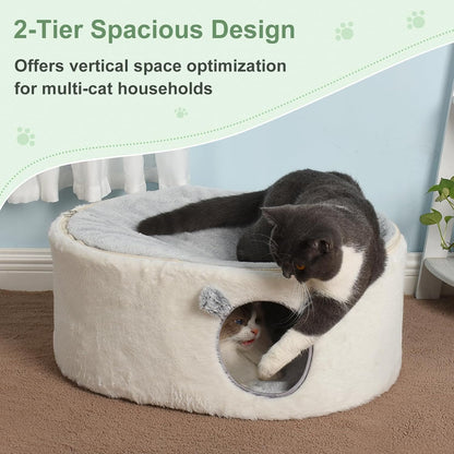 Sunhoo Elevated Cat Bed for Indoor Cats Large Kitty Cave House Enclosed Kitten Hideaway Cute Raised Pet Hammock 2-Storey Fluffy Puppy Hut 23.6 * 17.7 * 10.6in Maison Pour Chat intérieur Cabane