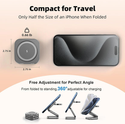 5-in-1 Wireless Charger for Magsafe, AC ISLAND Aluminum Travel Charging Station for Apple, 15W Snap Magnetic Multi Charging Stand Dock for iPhone 16/15/14/13 Apple Watch AirPods (with 35W GaN Adapter)