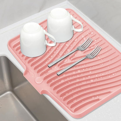 TIKNIK Silicone Dish Drying Mat for Kitchen Counter, Dish Drying Pad, Non-Slip Drain Pad with Built-in Drain, Heat Resistant Stone Drying Mat(40 L x 33 W cm, Grey)