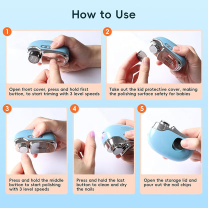 Electric Nail Clipper-3 in 1 Baby Nail Trimmer with Light & 3 Speeds, Fingernail Trimmer, Polisher & Clip Storage, USB Rechargeable Automatic Nail File for Baby, Kids, Adult Gift(Black)