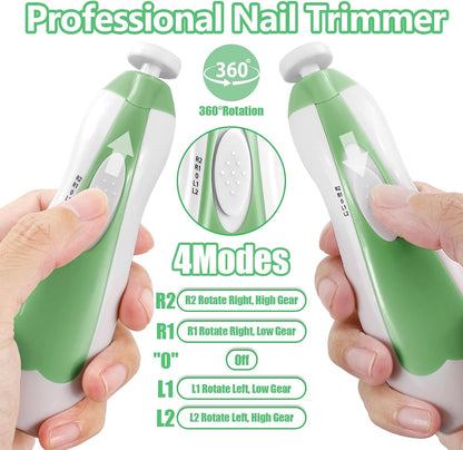 Qunlions life Electric Nail File Drill for Baby, No Sharp Claws Hurt, 6 in 1 Safety Cutter Trimmer Clipper for Toes and Fingers (Blue)