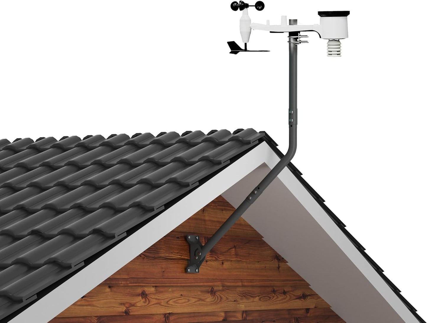 CEKAY Universal Mounting Pole (Diameter 1 1/2", Length 51") - J Pole Mount for Antenna & Starlink Dish & Weather Station - Adjustable Pivot/Lock Bracket for Wall, Eave or Roof Mounting