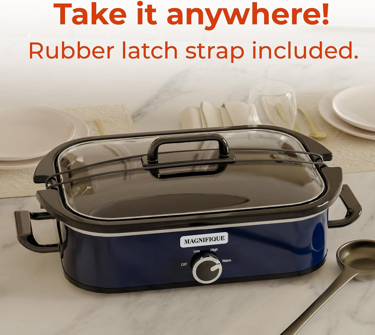 4-Quart Manual Slow Cooker, Warm Setting, Dishwasher Safe Crock, Blue