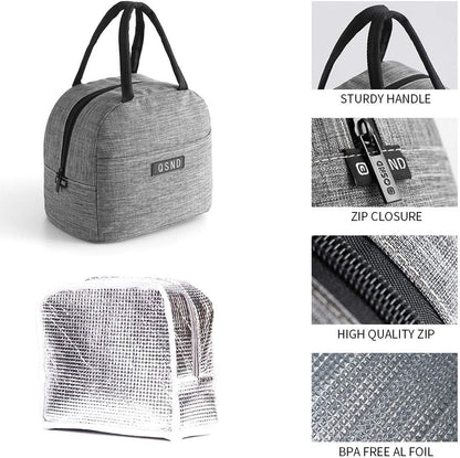 HiPretty 2 Pack Lunch Bags, Insulated Tote Boys Girls Lunch Box, Freezable Leakproof Lunch Bag for Women Men and Kids (Gray, Green)