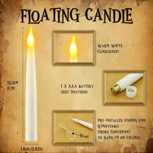 PChero Floating Candles with Wand Remote & Timer, 12pcs Magic Hanging Candles, Battery Operated Flameless Flickering LED Warm Light Taper Candles Set for Halloween Christmas Decoration