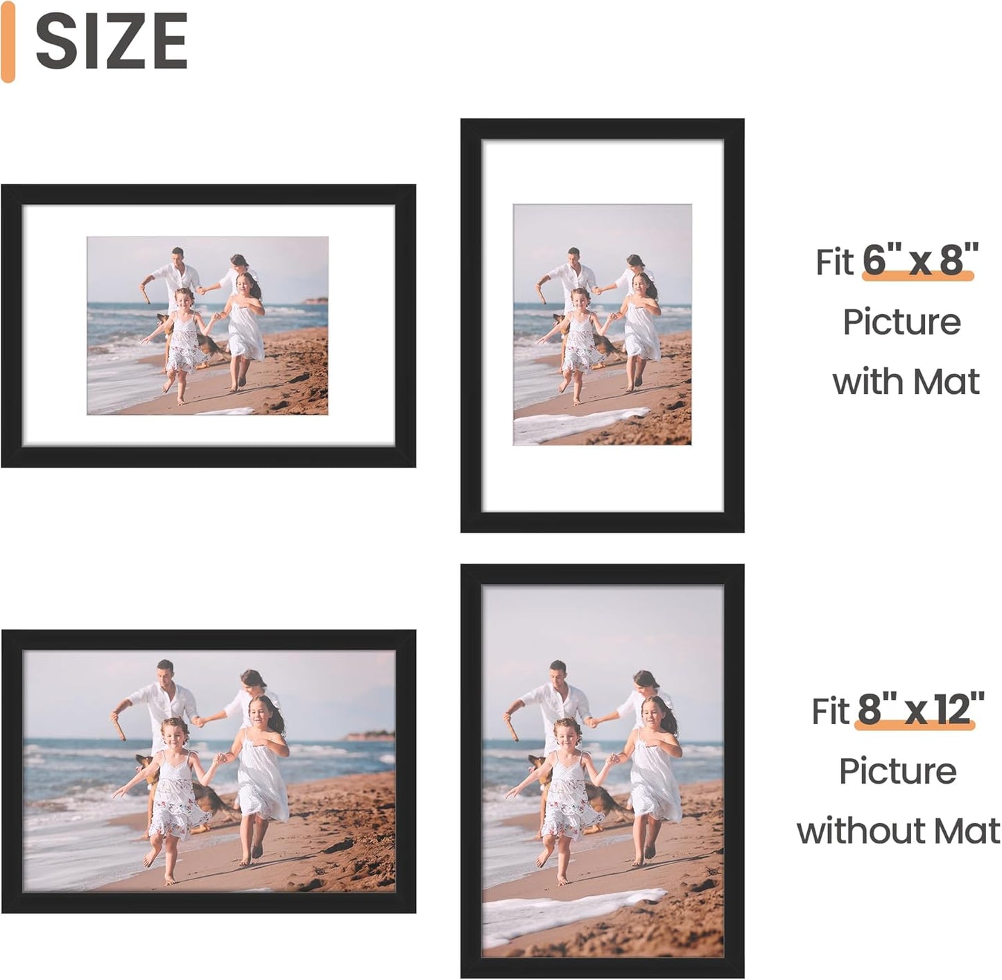 upsimples 11x14 Picture Frame, Display Pictures 8x10 with Mat or 11x14 Without Mat, Wall Hanging Photo Frames, Black