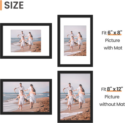 upsimples 11x14 Picture Frame, Display Pictures 8x10 with Mat or 11x14 Without Mat, Wall Hanging Photo Frames, Black
