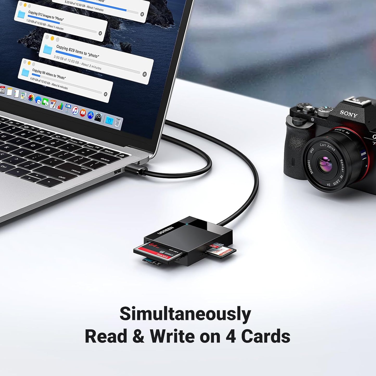 UGREEN SD Card Reader 4 in 1 USB 3.0 5Gbps Memory Card Adapter, Support Micro SD, MS, CF, UHS-I, SDHC, SDXC, MMC, MMC, Plug and Play on Windows macOS Linux Chrome
