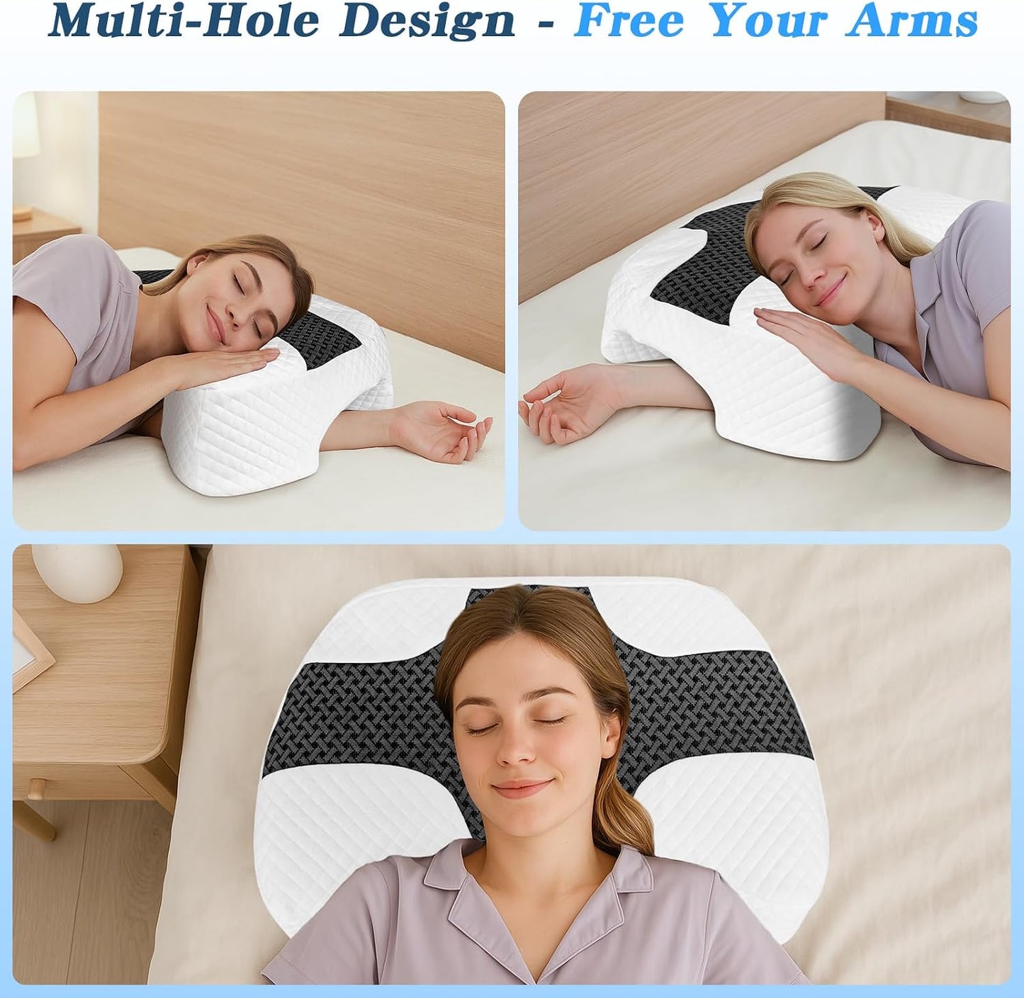Side Sleeper Pillow with Arm Hole, Shoulder Relief System, Newly Upgrade Arm Pillow for Neck and Shoulder Pain, Premium Memory Foam, Suitable for Side, Back and Stomach Sleepers - Grey