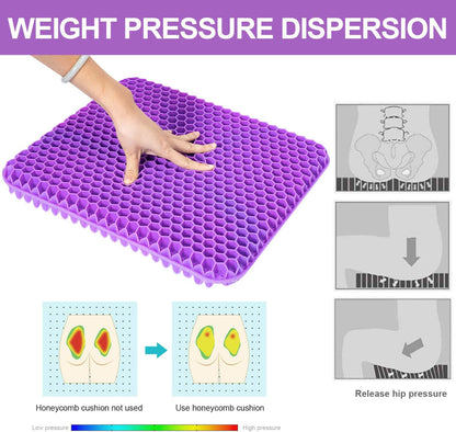 Gel Seat Cushion -for Long Sitting, Double Layer Breathable Honeycomb Chair Cushion with Non-Slip Cover for Help Relieve Pain, for Office Chair, Cars, Long Trips，Durable,Portable