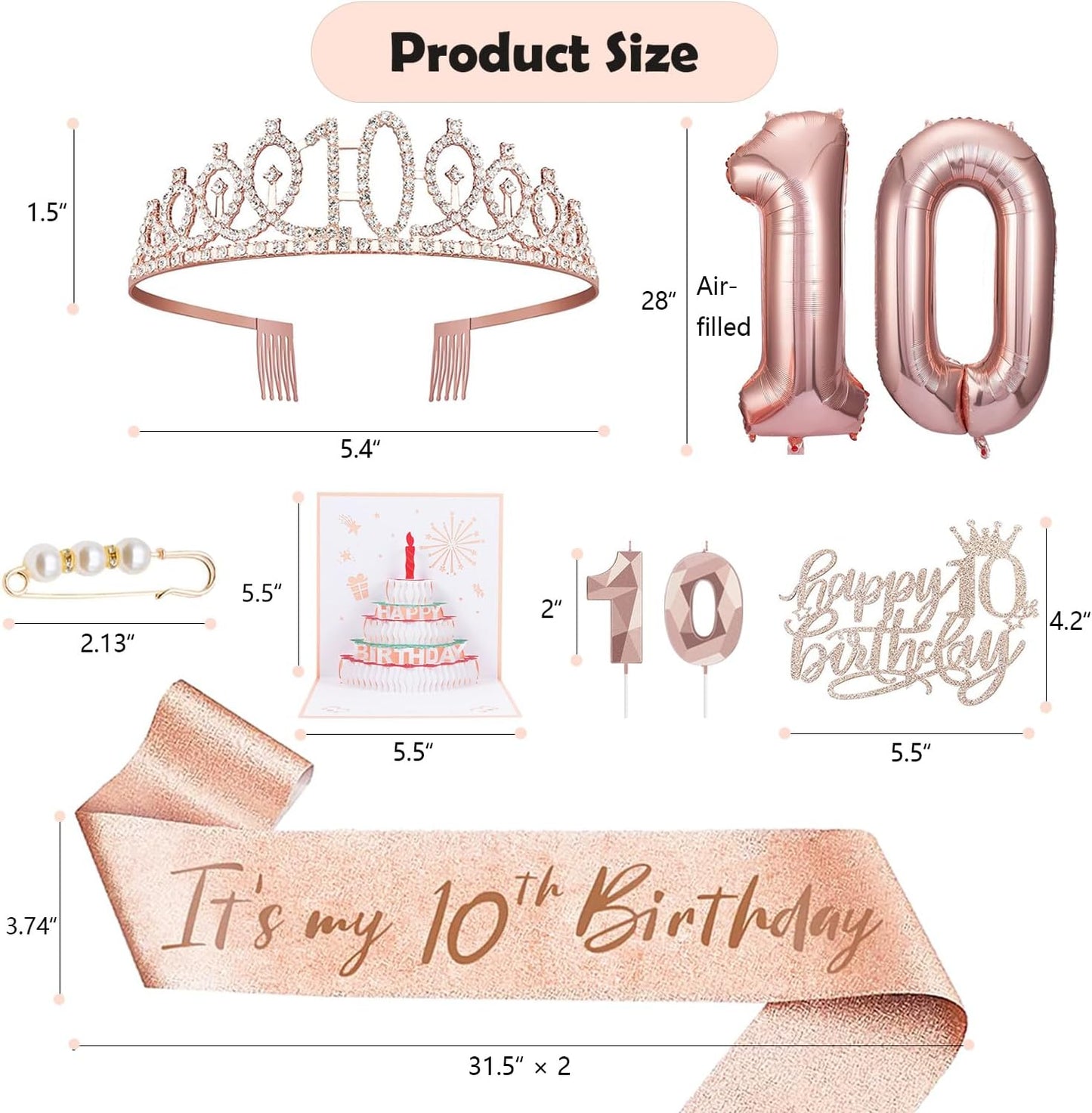 8pcs 40th Birthday Decorations gifts for Women, Including 40th Happy Birthday Cake Topper, Queen Sash with Pearl Pin, Sweet Rhinestone Tiara Crown for Women, Number Candles and Balloons (Rose Gold)