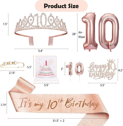 8pcs 40th Birthday Decorations gifts for Women, Including 40th Happy Birthday Cake Topper, Queen Sash with Pearl Pin, Sweet Rhinestone Tiara Crown for Women, Number Candles and Balloons (Rose Gold)
