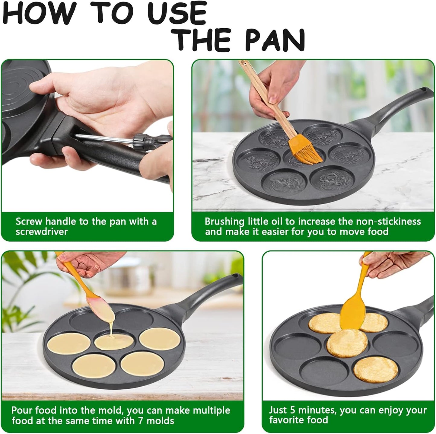 KRETAELY Nonstick Pancake Pan Pancake Griddle with 7-Mold Design Mini Pancake Maker with PFOA Free Coating-Black