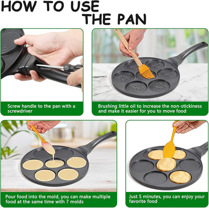 KRETAELY Nonstick Pancake Pan Pancake Griddle with 7-Mold Design Mini Pancake Maker with PFOA Free Coating-Black