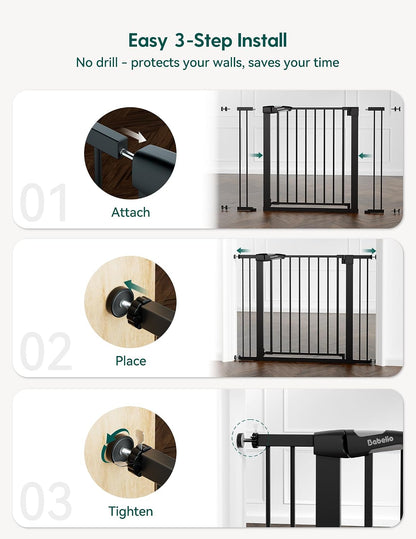 Babelio Metal Baby Gate, 29-48'' Auto Close Easy Install Pet Gate, Extra Wide Walk Thru Child Safety Gate, Pressure Mounted Dog Gate for Doorways & Stairs, with Y Spindle Rods