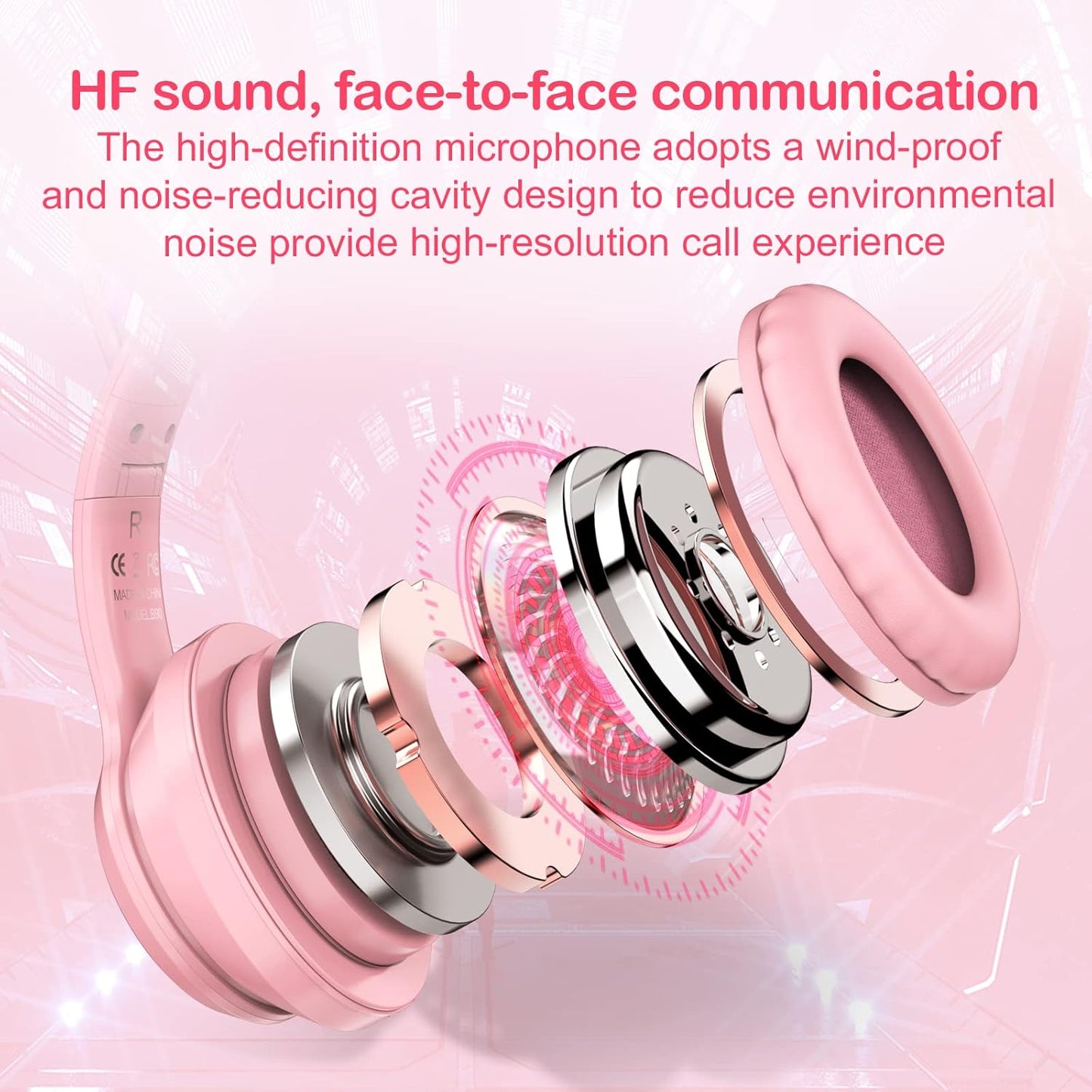 Bluetooth Cat Ear Headphones for Kids & Adults, Wireless Wired Dual Channel, SIMGAL Foldable Over-ear Headsets with RGB Lights, Control Volume & Built-in Mic, For Cell Phones/PC/Tablet/Laptop (A Pink)