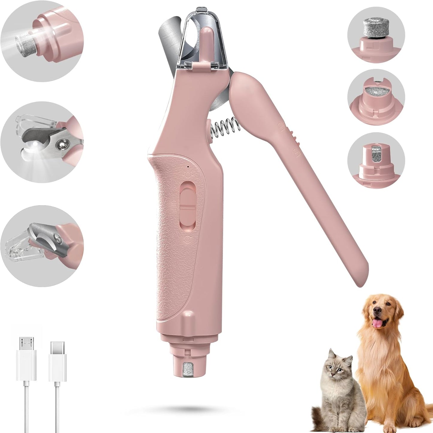 CATPICK 2-in-1 Cat Nail Clippers & Dog Nail Clippers Trimmers for Large Medium Small Dogs Cats Claw Trimmer Quick Sensor and Safety Guard USB Rechargeable with 2 LED Lights Dogs Nail Trimmer