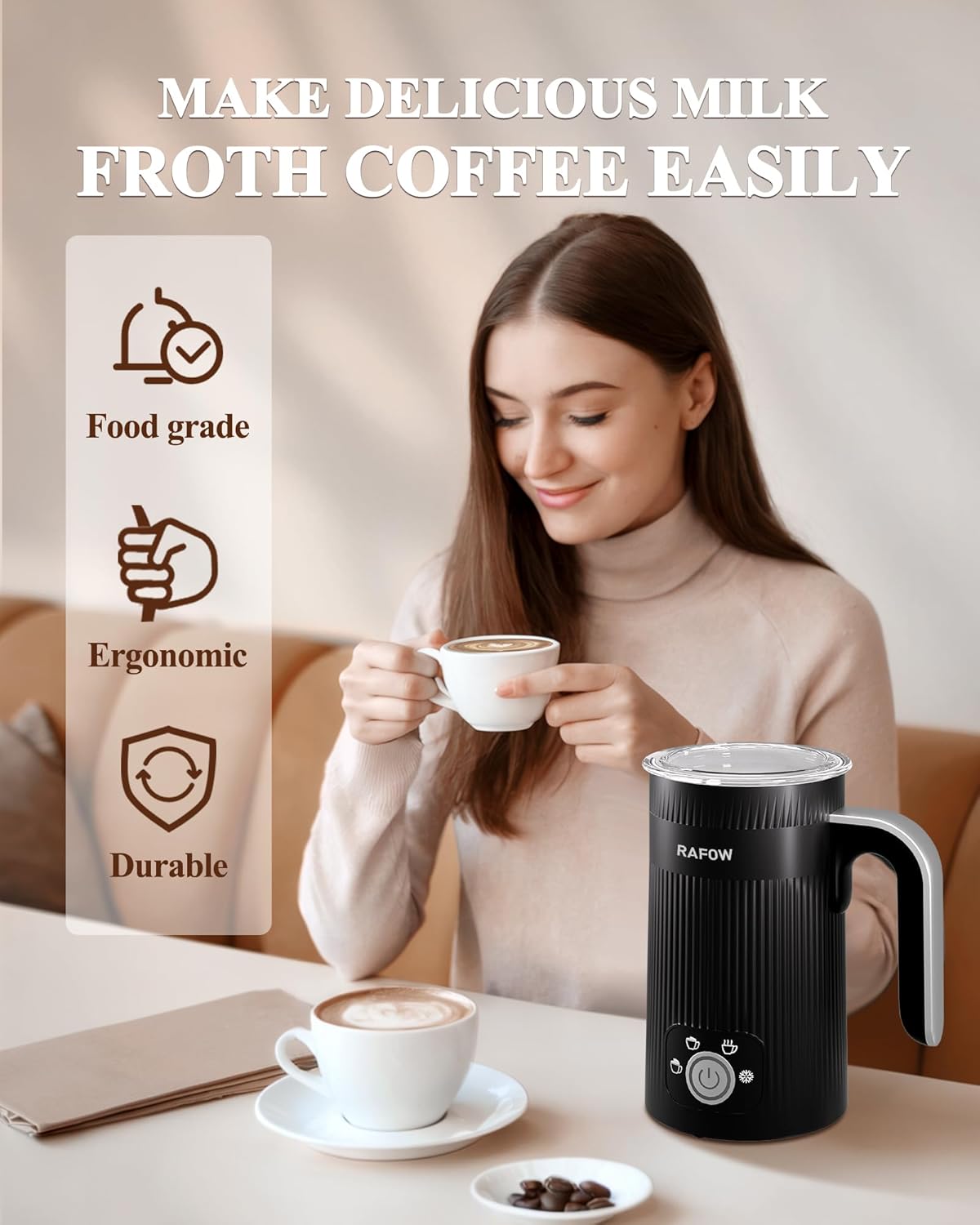 4 in 1 Electric Milk Frother: 10oz/350 mL Large Capacity Electric Milk Steamer for Hot and Cold Milk Froth - Automatic Milk Frother & Warmer for Latte, Cappuccinos, Macchiato, Hot Chocolate