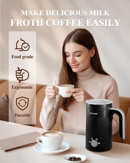 4 in 1 Electric Milk Frother: 10oz/350 mL Large Capacity Electric Milk Steamer for Hot and Cold Milk Froth - Automatic Milk Frother & Warmer for Latte, Cappuccinos, Macchiato, Hot Chocolate