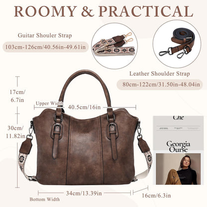 Hobo Bags for Women,VASCHY Vegan Leather Handbag Purse Top Handle Satchel Boho Shoulder Bag with Crossbody Guitar Strap