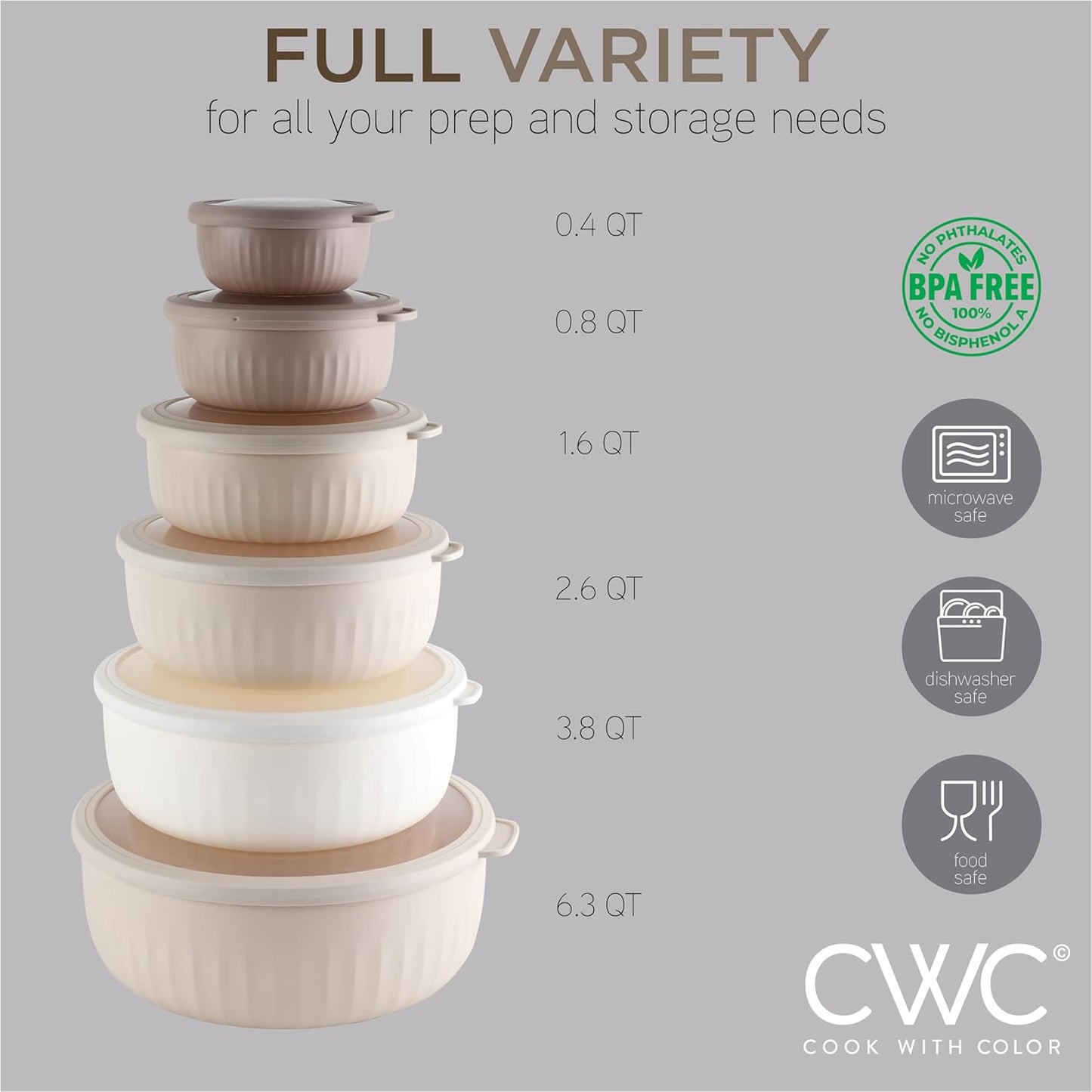 COOK WITH COLOR Prep Bowls with Lids- 8 Piece Nesting Plastic Small Mixing Bowl Set with Lids (Teal Ombre)