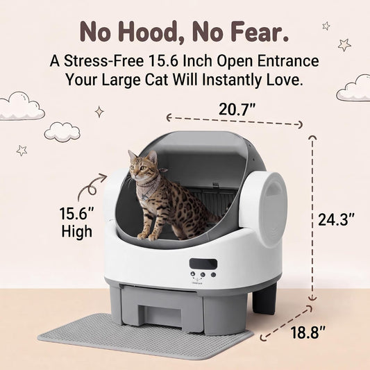 VICTONE Open-Top Self-Cleaning Cat Litter Box Plug & Play Multi-Cat, Grey