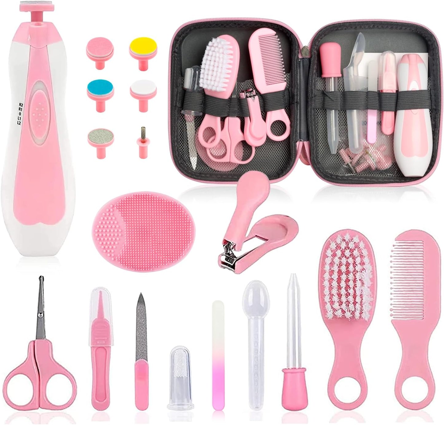 Baby Grooming Kit - 19 in 1 Nursery Essentials Baby Registry Shower Gift for Newborns, Infants, Toddlers, Boys, Girls Kids-Safety Baby Comb, Brush, Finger Toothbrush, Nail Clippers, Scissors(Green)