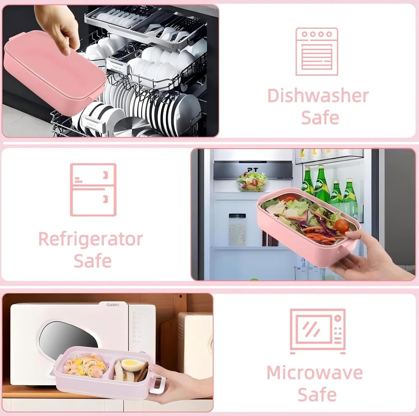 Bento Box, Lunch Box for Adult, Compact Bento Box Set- 2-Layer Stackable Lunch Box with Utensils, Leak-Proof and Durable Food Container for Work, Picnic, and Travel (Pink)