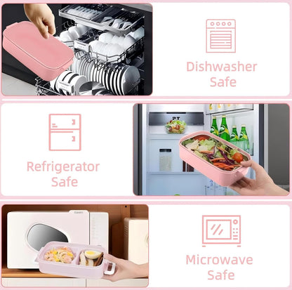 Bento Box, Lunch Box for Adult, Compact Bento Box Set- 2-Layer Stackable Lunch Box with Utensils, Leak-Proof and Durable Food Container for Work, Picnic, and Travel (Pink)